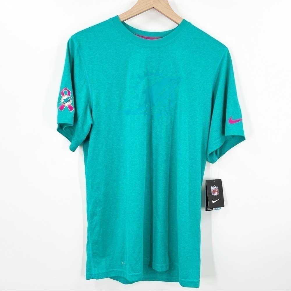 Nike Dri Fit NFL Miami Dolphins Breast Cancer Awareness Tee Pink Teal